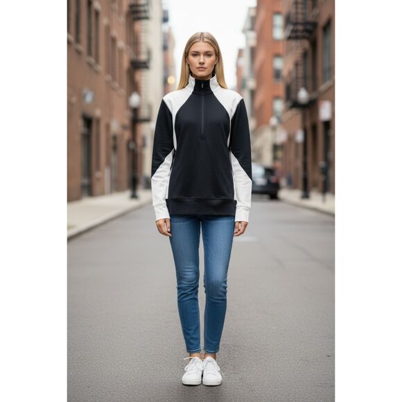 Lululemon Black White Half-Zip Pullover Womens Track Stretch Athletic Pockets - Picture 1 of 12